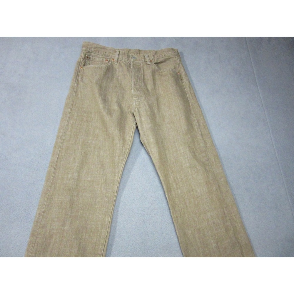 Levis 501 Jeans Mens 33x34 Brown Button Fly White Oak Cone Denim Straight Shrunk - Picture 2 of 16